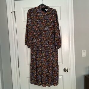 & Other Stories flowy maxi dress, floral, tiered ruffles, mock turtle neck